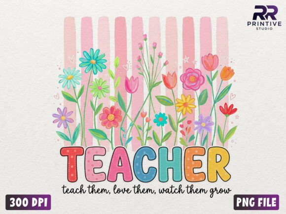 Download Preppy Stripes Teacher Floral Quote PNG - Teacher Collection